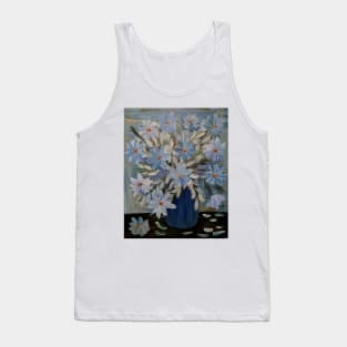 stunning some abstract flowers and silver leaves in a Blue and teal vase and I love the vase in metallic finish on it . Tank Top